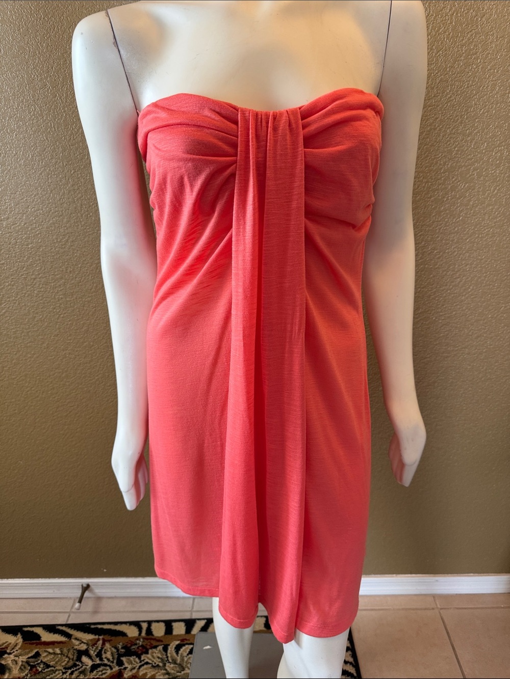 Strapless Coral Tube Dress with Draped Front Detail